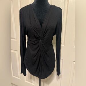Nordstrom Women's Black Twist-Front Long Sleeve Top